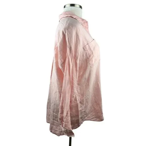 J. Jill Love Linen Button Up Tunic Top Double Pocket Pink XL Blouse Lagonlook - Picture 15 of 16